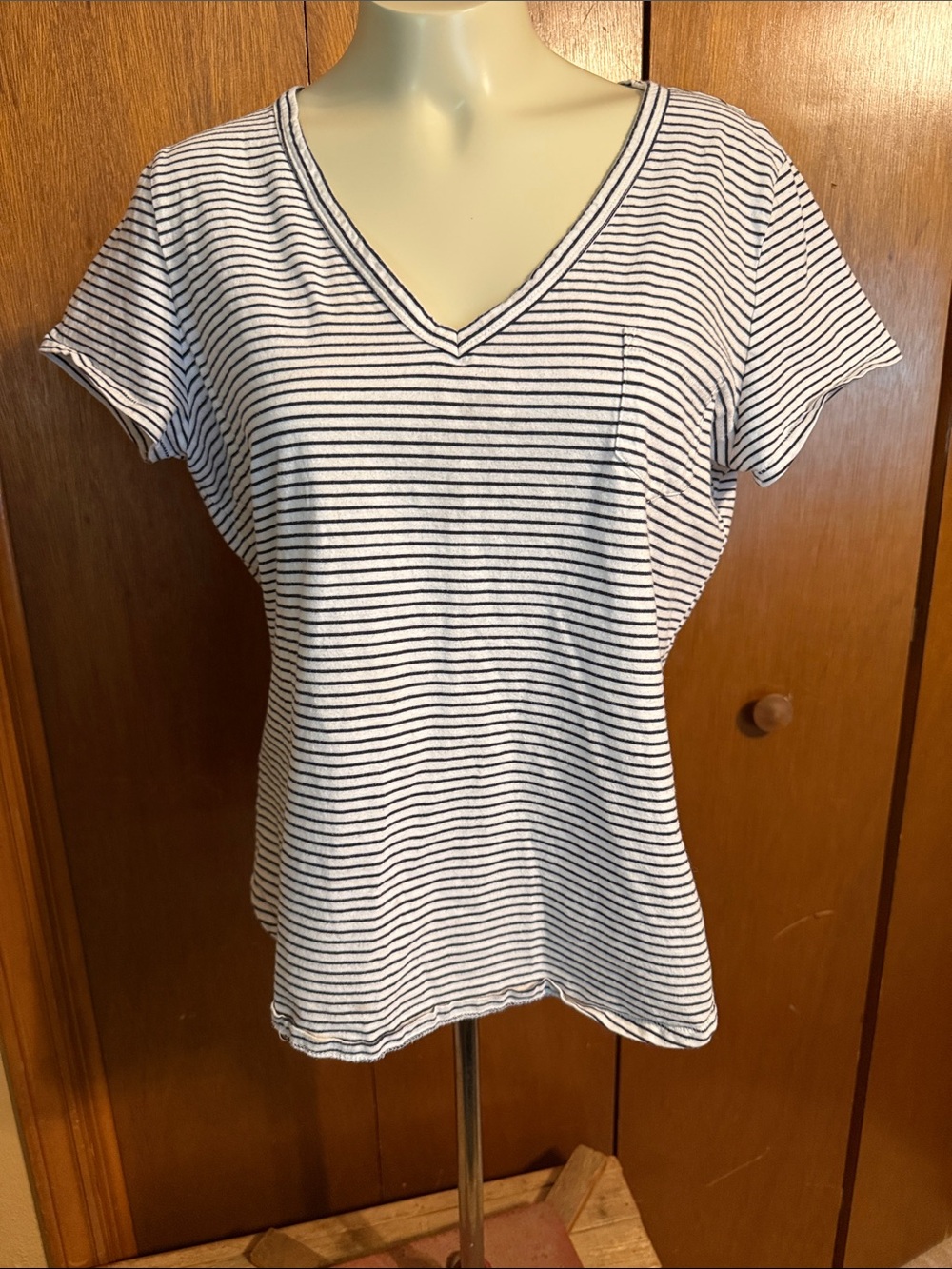 GAP Women's Short Sleeve V-Neck Tee - White & Navy Stripes